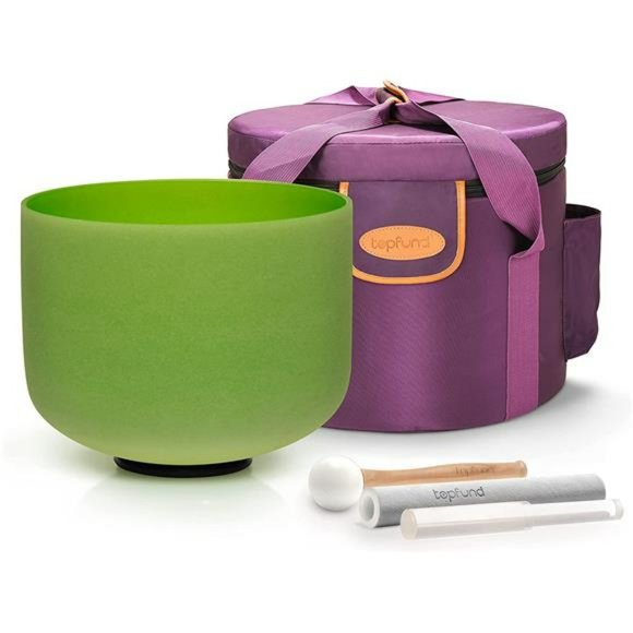 TOPFUND Aqua F# Note Crystal Singing Bowl Thymus Chakra 10 inch  Rubber Mallet - Picture 1 of 6